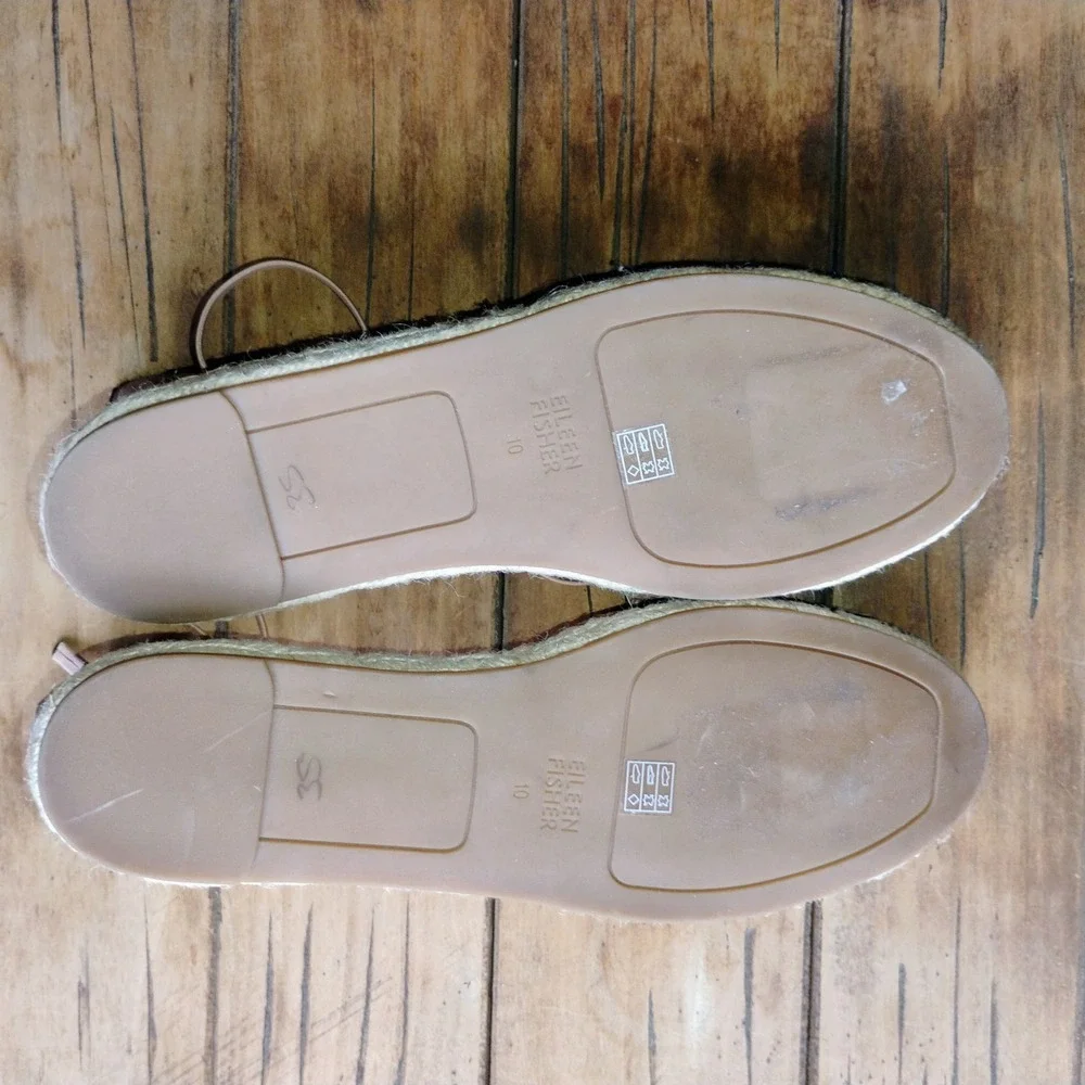 Eileen Fisher Espadrille Lace Up Leather Flats - Size 10